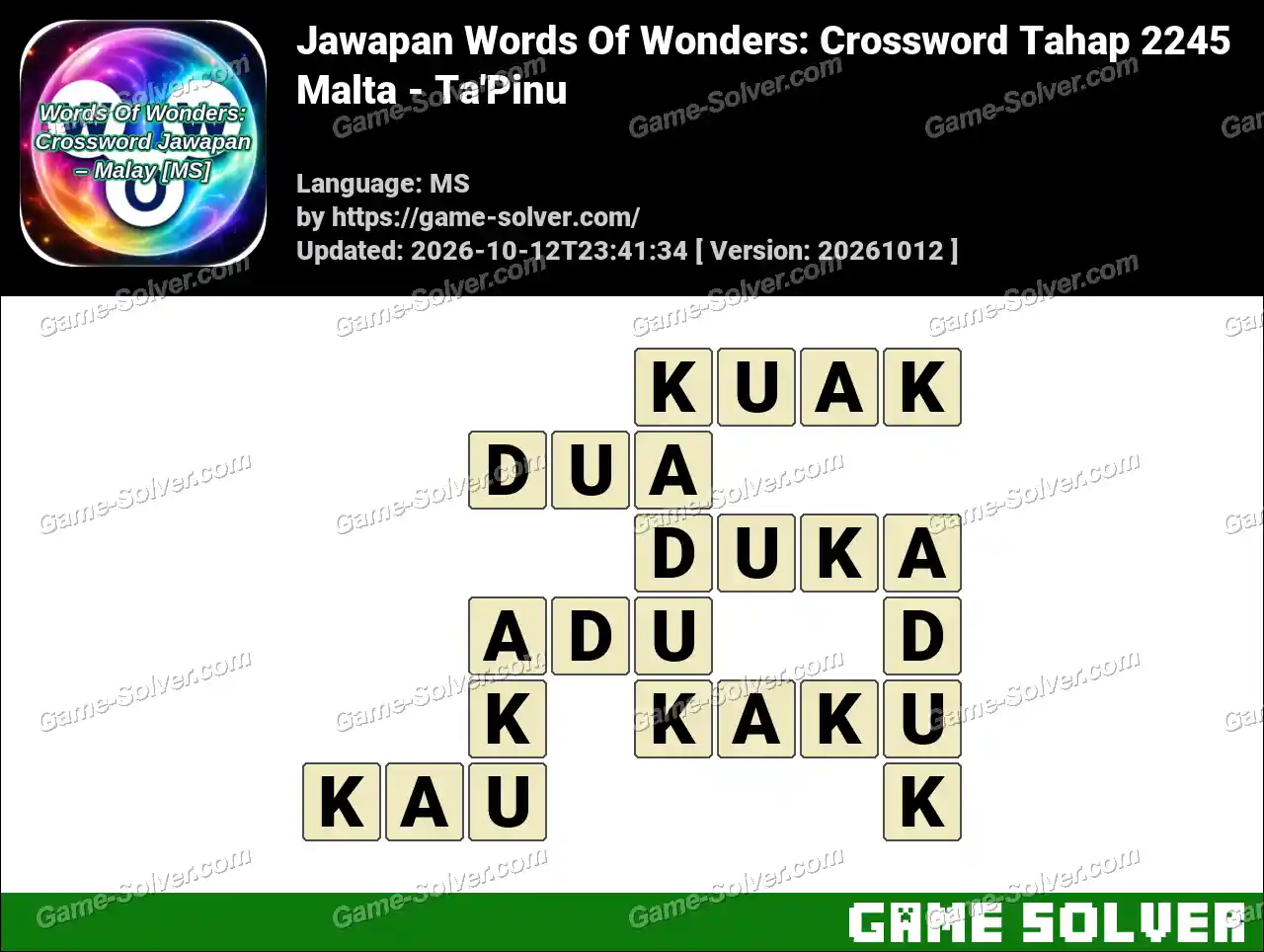 Jawapan Words Of Wonders: Crossword Tahap 2245 – Malta – Ta’Pinu